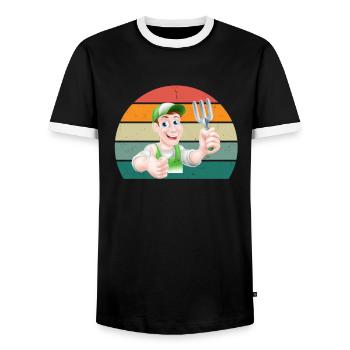 Gärtner Gärtnerin Hecke Rasen Rasenmähen Garten - Männer Kontrast-T-Shirt - Schwarz/Weiß - Vorne - AI Model Female 172 light (172cm) & AI Model Male 178 light (178cm)