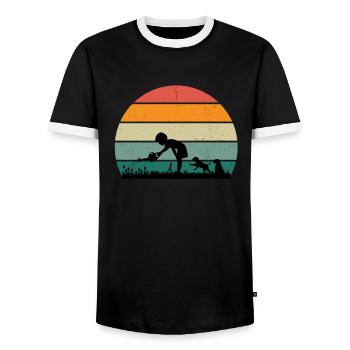 Gärtner Gärtnerin Hecke Rasen Rasenmähen Garten - Männer Kontrast-T-Shirt - Schwarz/Weiß - Vorne - AI Model Female 172 light (172cm) & AI Model Male 178 light (178cm)