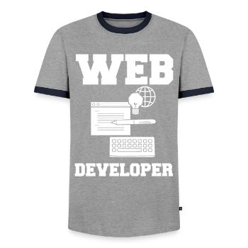Web Entwicklung Webentwickler Entwickler Manager - Männer Kontrast-T-Shirt - Grau/Navy  - Vorne - AI Model Female 172 light (172cm) & AI Model Male 178 light (178cm)