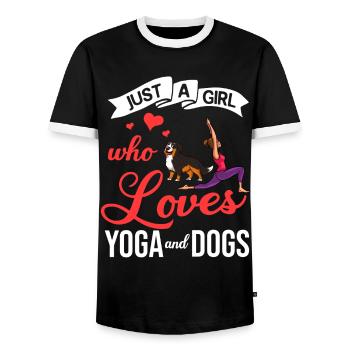 Yoga Dog Beginner Workout Poses Quotes Meditation - Men's Ringer Shirt - black/white - Front - AI Model Female 172 light (172cm) & AI Model Male 178 light (178cm)