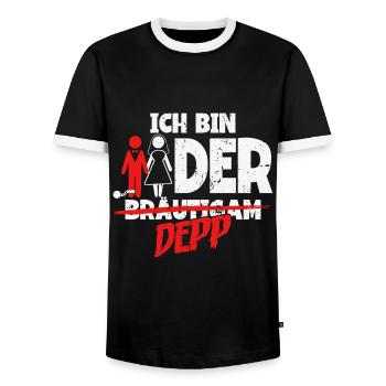 Ich bin der Depp Bräutigam - Männer Kontrast-T-Shirt - Schwarz/Weiß - Vorne - AI Model Female 172 light (172cm) & AI Model Male 178 light (178cm)