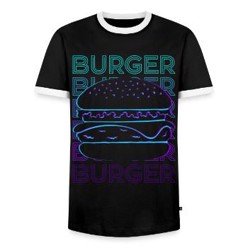 Burger Hamburger Cheeseburger Retro Geschenk - Männer Kontrast-T-Shirt - Schwarz/Weiß - Vorne - AI Model Female 172 light (172cm) & AI Model Male 178 light (178cm)