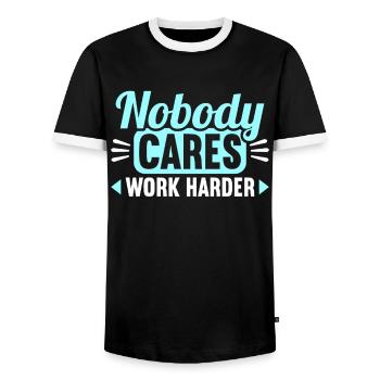 Nobody cares work harder - Men's Ringer Shirt - black/white - Front - AI Model Female 172 light (172cm) & AI Model Male 178 light (178cm)