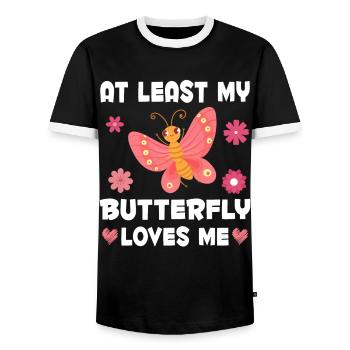 Butterfly loves me women Butterfly - Men's Ringer Shirt - black/white - Front - AI Model Female 172 light (172cm) & AI Model Male 178 light (178cm)