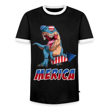 Trex Drapeau américain US Dino Merica 4 juillet - T-shirt contrasté Homme - noir/blanc - Devant - AI Model Female 172 light (172cm) & AI Model Male 178 light (178cm)