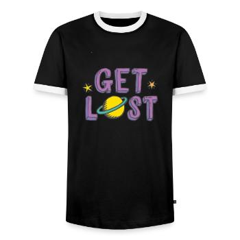Get Lost - Men's Ringer Shirt - black/white - Front - AI Model Female 172 light (172cm) & AI Model Male 178 light (178cm)