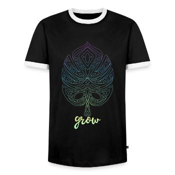Monstera Yoga Meditation Monstera Leaf - Men's Ringer Shirt - black/white - Front - AI Model Female 172 light (172cm) & AI Model Male 178 light (178cm)