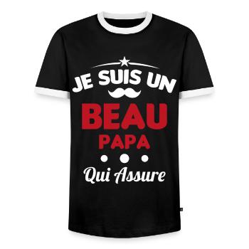 je suis un Beau-Papa qui assure humour - T-shirt contrasté Homme - noir/blanc - Devant - AI Model Female 172 light (172cm) & AI Model Male 178 light (178cm)