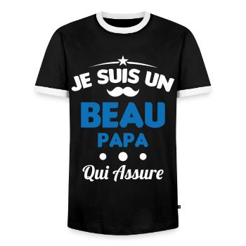 je suis un Beau-Papa qui assure humour - T-shirt contrasté Homme - noir/blanc - Devant - AI Model Female 172 light (172cm) & AI Model Male 178 light (178cm)