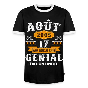 17 Ans Anniversaire Vintage Né(e) en Août 2005 - T-shirt contrasté Homme - noir/blanc - Devant - AI Model Female 172 light (172cm) & AI Model Male 178 light (178cm)