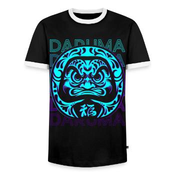 Daruma Doll Japanese Doll Retro Gift - Men's Ringer Shirt - black/white - Front - AI Model Female 172 light (172cm) & AI Model Male 178 light (178cm)