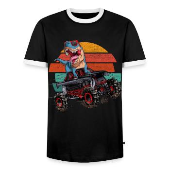 Trex Monster Truck Boys Retro Dinosaur - Men's Ringer Shirt - black/white - Front - AI Model Female 172 light (172cm) & AI Model Male 178 light (178cm)