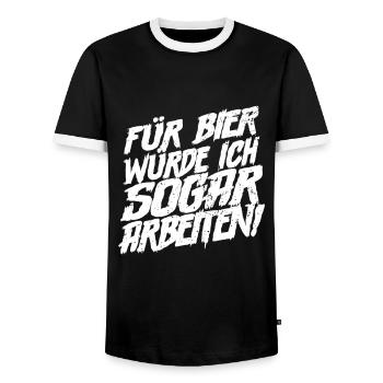 Für Bier würde ich sogar arbeiten Bier Spruch - Männer Kontrast-T-Shirt - Schwarz/Weiß - Vorne - AI Model Female 172 light (172cm) & AI Model Male 178 light (178cm)