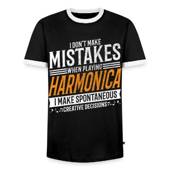 Mundharmonika Kreativer Mundharmonikaspieler - Männer Kontrast-T-Shirt - Schwarz/Weiß - Vorne - AI Model Female 172 light (172cm) & AI Model Male 178 light (178cm)