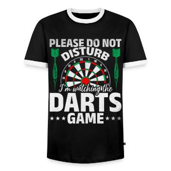 Please do not disturb I watch the darts game - Men's Ringer Shirt - black/white - Front - AI Model Female 172 light (172cm) & AI Model Male 178 light (178cm)