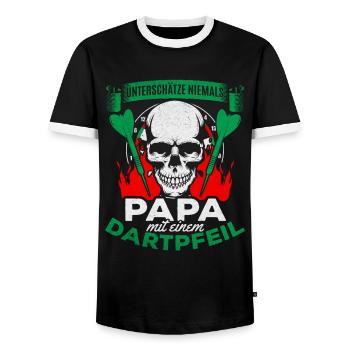 Unterschätze niemals Papa mit einem Dartpfeil Dart - Männer Kontrast-T-Shirt - Schwarz/Weiß - Vorne - AI Model Female 172 light (172cm) & AI Model Male 178 light (178cm)