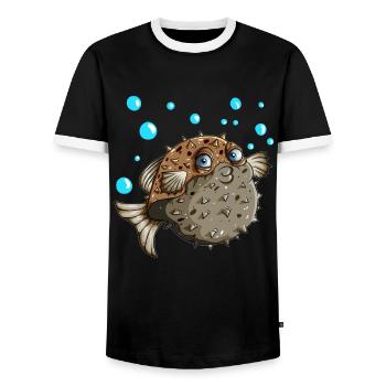 Le poisson-globe fait des amateurs de bulles des poissons créatures marines - T-shirt contrasté Homme - noir/blanc - Devant - AI Model Female 172 light (172cm) & AI Model Male 178 light (178cm)