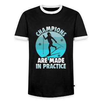 Cross-country biathlon cross-country skiers - Men's Ringer Shirt - black/white - Front - AI Model Female 172 light (172cm) & AI Model Male 178 light (178cm)