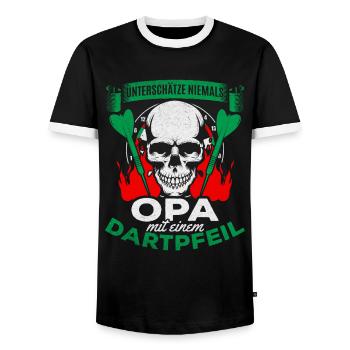 Unterschätze niemals Opa mit einem Dartpfeil - Männer Kontrast-T-Shirt - Schwarz/Weiß - Vorne - AI Model Female 172 light (172cm) & AI Model Male 178 light (178cm)
