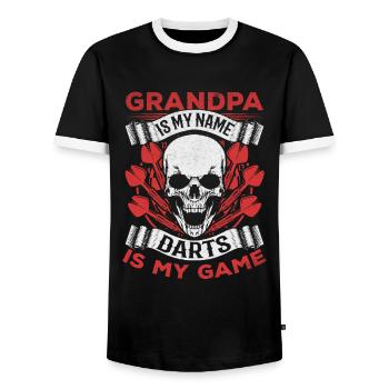 Grand-père est mon nom Fléchettes est mon jeu I Grand-père - T-shirt contrasté Homme - noir/blanc - Devant - AI Model Female 172 light (172cm) & AI Model Male 178 light (178cm)