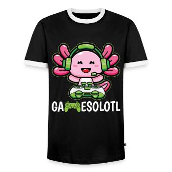 Gamesolotl – Axolotl Gamer Video Games Lover - Men's Ringer Shirt - black/white - Front - AI Model Female 172 light (172cm) & AI Model Male 178 light (178cm)