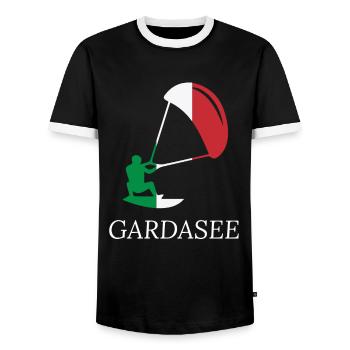 Gardasee Italien Urlaub Design für Kitesurfer - Männer Kontrast-T-Shirt - Schwarz/Weiß - Vorne - AI Model Female 172 light (172cm) & AI Model Male 178 light (178cm)