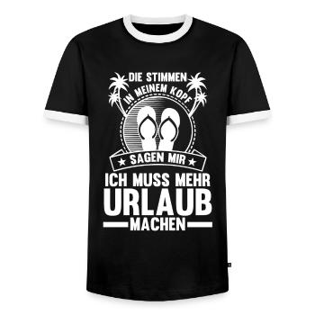 Die Stimmen in meinem Kopf sagen mir ich muss in d - Männer Kontrast-T-Shirt - Schwarz/Weiß - Vorne - AI Model Female 172 light (172cm) & AI Model Male 178 light (178cm)