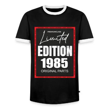 Limited Edition 1985 - Men's Ringer Shirt - black/white - Front - AI Model Female 172 light (172cm) & AI Model Male 178 light (178cm)