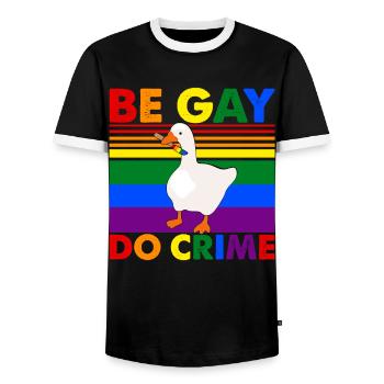 Be Gay Do Crime LGBTQ Pride Month - Männer Kontrast-T-Shirt - Schwarz/Weiß - Vorne - AI Model Female 172 light (172cm) & AI Model Male 178 light (178cm)