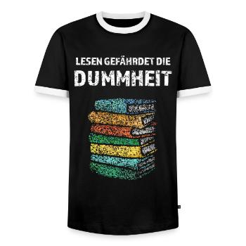 Lesen gefährdet die Dummheit Bücher Literatur - Männer Kontrast-T-Shirt - Schwarz/Weiß - Vorne - AI Model Female 172 light (172cm) & AI Model Male 178 light (178cm)