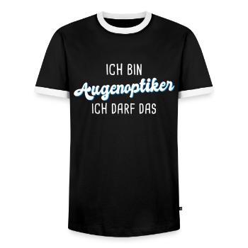 Augenoptiker - Männer Kontrast-T-Shirt - Schwarz/Weiß - Vorne - AI Model Female 172 light (172cm) & AI Model Male 178 light (178cm)
