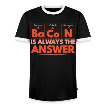 Bacon is always the answer Meat lover Bacon - Men's Ringer Shirt - black/white - Front - AI Model Female 172 light (172cm) & AI Model Male 178 light (178cm)