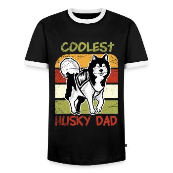 Husky Dog Blue Eyes Dog Owner Huskydad - Men's Ringer Shirt - black/white - Front - AI Model Female 172 light (172cm) & AI Model Male 178 light (178cm)
