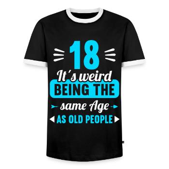 Strange at the same age as old 18th birthday - Men's Ringer Shirt - black/white - Front - AI Model Female 172 light (172cm) & AI Model Male 178 light (178cm)