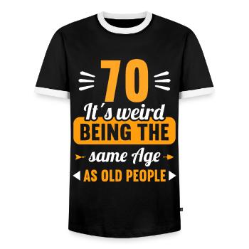 Seltsam im gleichen Alter wie alte 70. Geburtstag - Männer Kontrast-T-Shirt - Schwarz/Weiß - Vorne - AI Model Female 172 light (172cm) & AI Model Male 178 light (178cm)