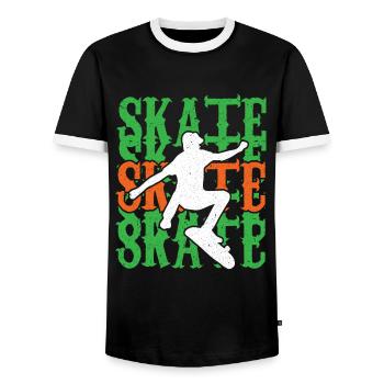 Skateboard Skateboard Skateboarder Patinage - T-shirt contrasté Homme - noir/blanc - Devant - AI Model Female 172 light (172cm) & AI Model Male 178 light (178cm)