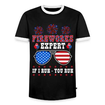 Fireworks Expert If I Run You Run Independence Day - Men's Ringer Shirt - black/white - Front - AI Model Female 172 light (172cm) & AI Model Male 178 light (178cm)
