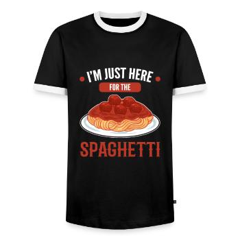 I'm Just Here For The Spaghetti Pasta - Men's Ringer Shirt - black/white - Front - AI Model Female 172 light (172cm) & AI Model Male 178 light (178cm)