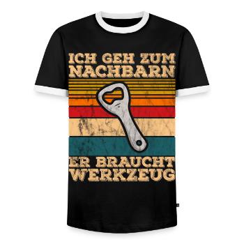 Ich Geh Zum Nachbarn Er Braucht Werkzeug - Männer Kontrast-T-Shirt - Schwarz/Weiß - Vorne - AI Model Female 172 light (172cm) & AI Model Male 178 light (178cm)