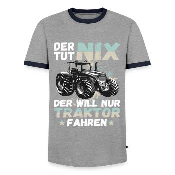 Der tut nix der will nur Traktor fahren Landwirt - Männer Kontrast-T-Shirt - Grau/Navy  - Vorne - AI Model Female 172 light (172cm) & AI Model Male 178 light (178cm)