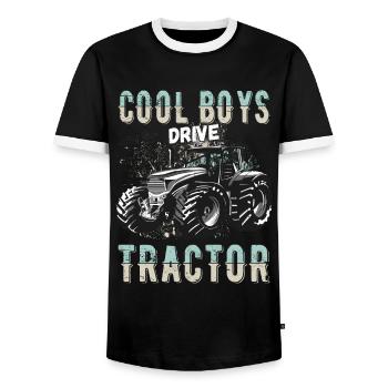 Cool Guys Drive Tractor Tractor Young Farm - Men's Ringer Shirt - black/white - Front - AI Model Female 172 light (172cm) & AI Model Male 178 light (178cm)