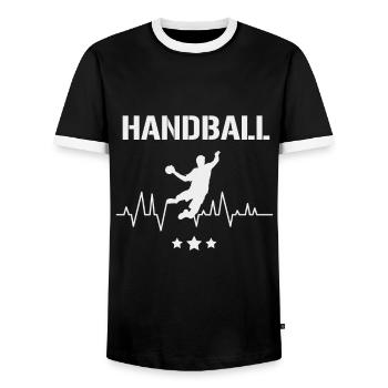 Handball EKG Herzschlag Puls Sprungwurf - Männer Kontrast-T-Shirt - Schwarz/Weiß - Vorne - AI Model Female 172 light (172cm) & AI Model Male 178 light (178cm)