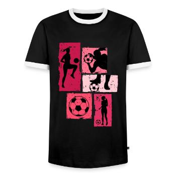Fußballspielerin Frauen Fußball - Männer Kontrast-T-Shirt - Schwarz/Weiß - Vorne - AI Model Female 172 light (172cm) & AI Model Male 178 light (178cm)