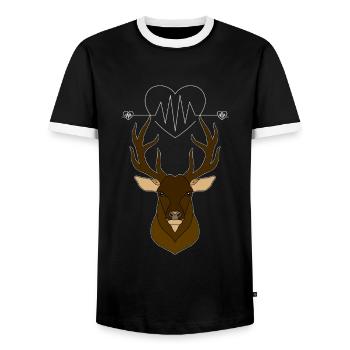 Heartbeat with heart and deer antlers Deer antlers - Men's Ringer Shirt - black/white - Front - AI Model Female 172 light (172cm) & AI Model Male 178 light (178cm)