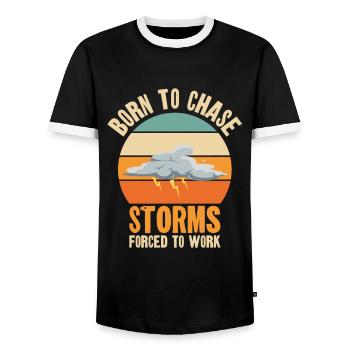 Storm Hunter Tornados Storm Chaser Gift - Men's Ringer Shirt - black/white - Front - AI Model Female 172 light (172cm) & AI Model Male 178 light (178cm)