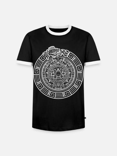 Quetzalcoatl Ouroboros Aztec Snake - Men's Ringer Shirt - black/white