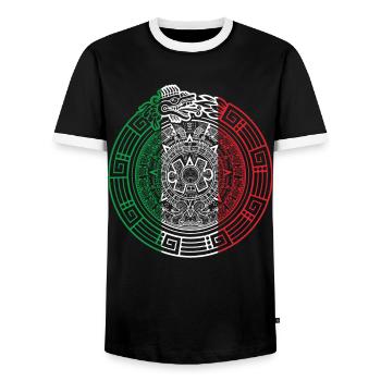 Quetzalcoatl Ouroboros Aztec Feathered Schla - Men's Ringer Shirt - black/white - Front - AI Model Female 172 light (172cm) & AI Model Male 178 light (178cm)