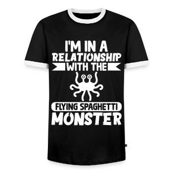 Flying Spaghetti Monster Pastafarianism - Men's Ringer Shirt - black/white - Front - AI Model Female 172 light (172cm) & AI Model Male 178 light (178cm)