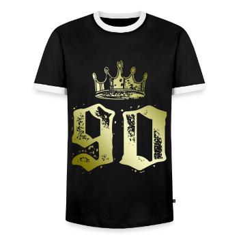 90 Zahl Krone - Männer Kontrast-T-Shirt - Schwarz/Weiß - Vorne - AI Model Female 172 light (172cm) & AI Model Male 178 light (178cm)