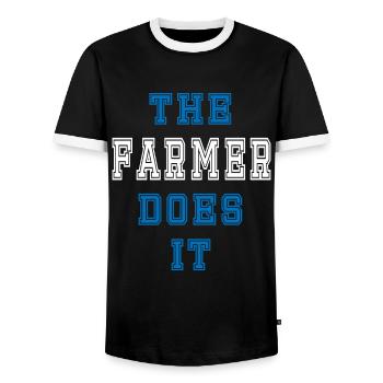The Farmer does it Farmer Gift - Men's Ringer Shirt - black/white - Front - AI Model Female 172 light (172cm) & AI Model Male 178 light (178cm)